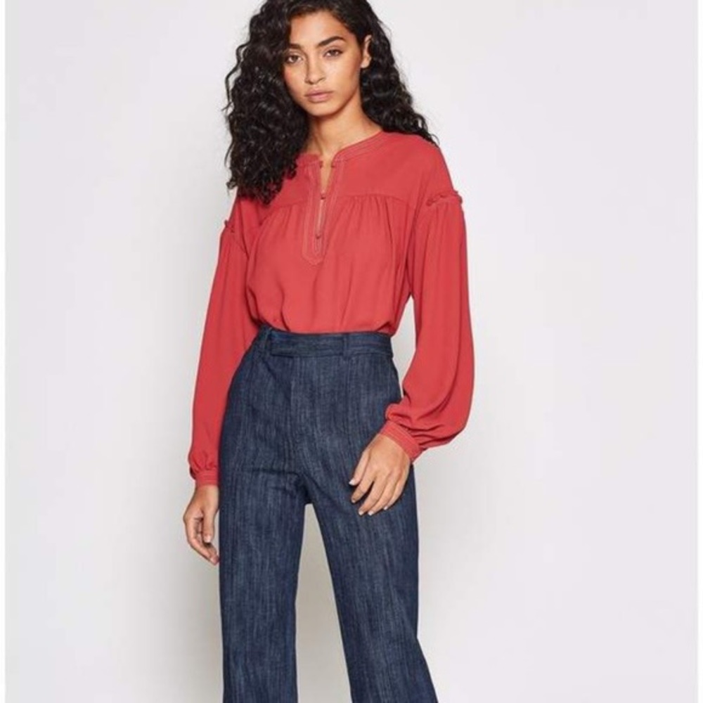 Joie Mirna Chiffon Peasant Sleeve Blouse Medium